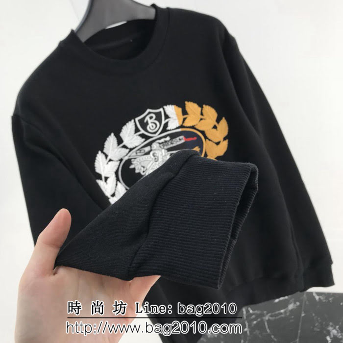 BURBERRY巴寶莉 18秋冬新款 Unisex 麥穗皇冠騎士刺繡logo 黑色抓絨衛衣 ydi1933